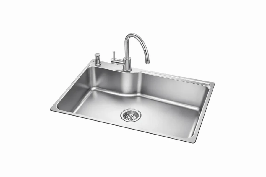 Sleek stainless steel kitchen basin with a geometric, sloped floor and a large, deep single compartment