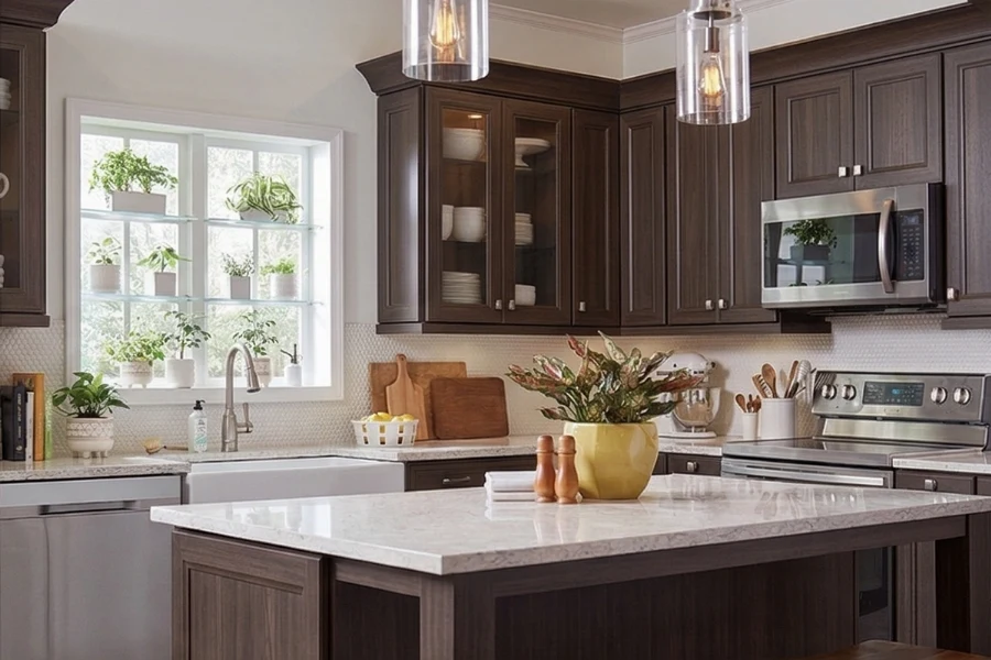 Sleek transitional kitchen cabinet showcasing traditional shaker-style detailing and a clean-lined, high-quality finish that blends heritage with modern utility