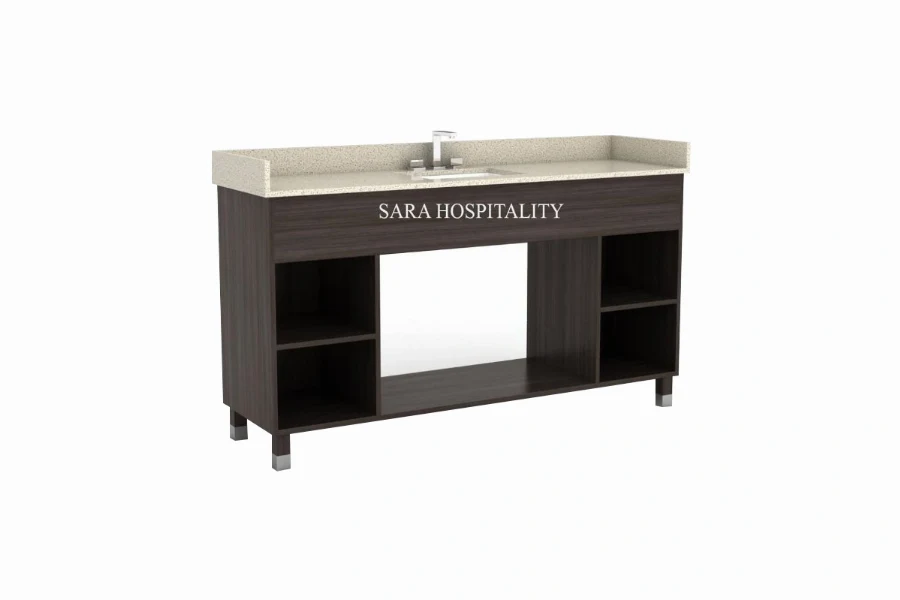 Modern dual drawer vanity top featuring an integrated solid-surface basin and a clean-lined architectural facade with two stacked, flush-fitting storage drawers