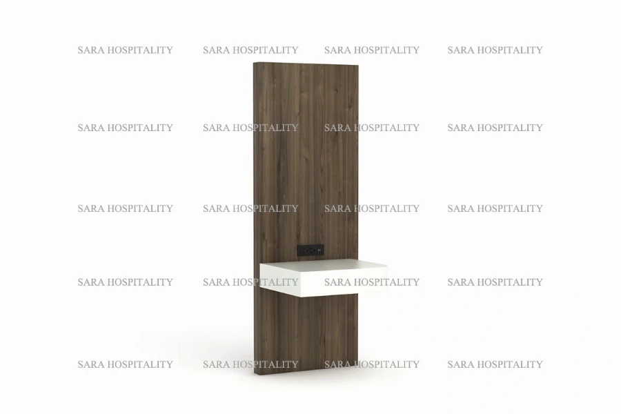 Floating nightstand with white drawer and dark wood panel-2