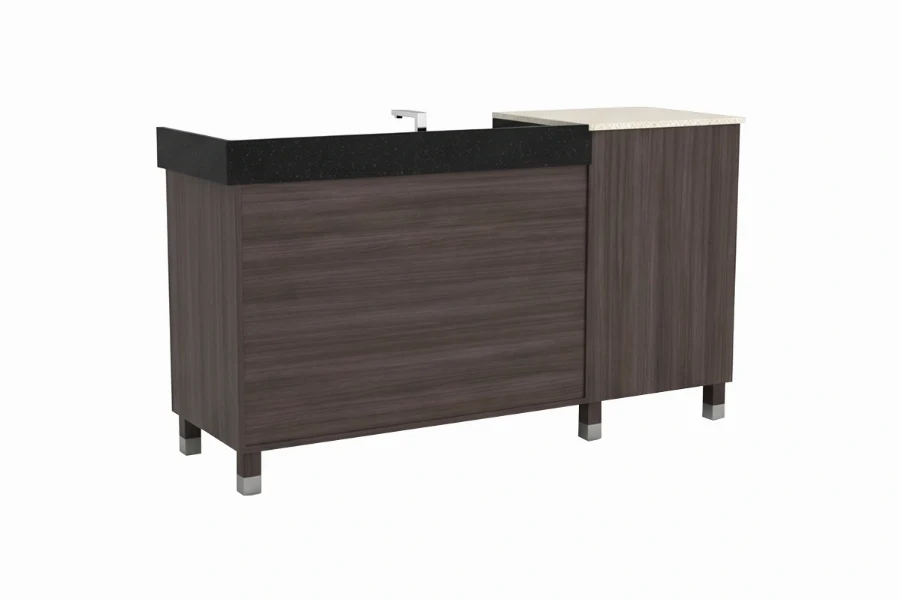 Contemporary drawer-base vanity unit with a sturdy solid-surface top and hardware-free drawer fronts