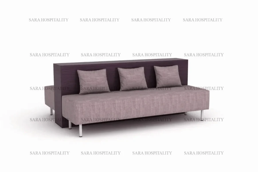 Sleek minimalist sofa showcasing a low-profile frame topped with thick, soft-edge cushioning
