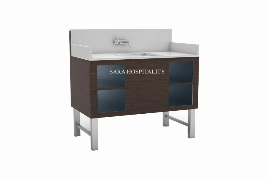 Modern compact utility vanity featuring a deep, integrated solid-surface basin and a highly functional, small-footprint design