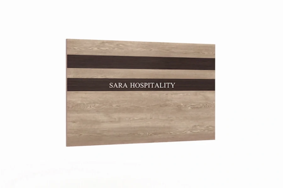 Hospitality headboard with woodgrain finish and horizontal metal inlays - 2