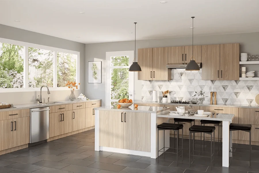Modern open-plan kitchen cabinetry featuring a seamless integration between the culinary space and living area with a clean-lined, cohesive silhouette