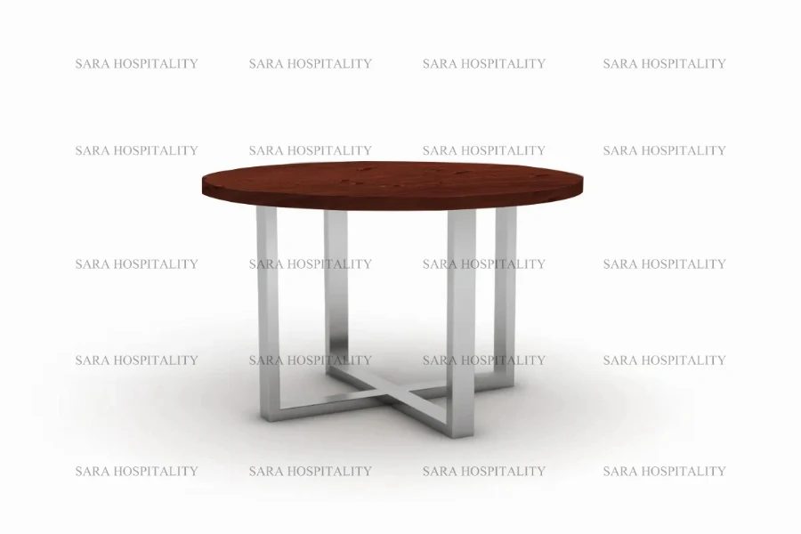 Contemporary circular coffee table with a sturdy intersecting base and a slim-profile tabletop