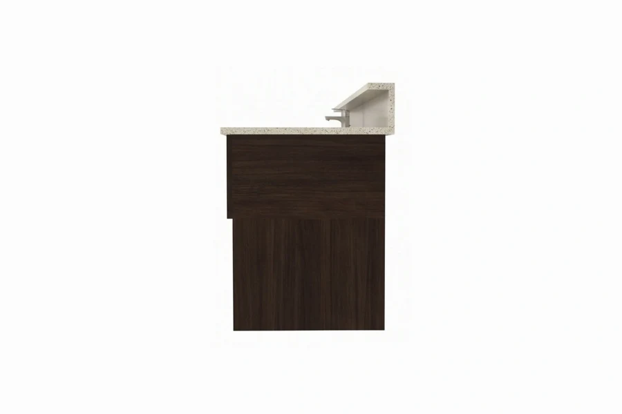 Minimalist wall-mounted vanity station featuring a low-profile frame and an uninterrupted visual flow that keeps compact layouts feeling open and airy