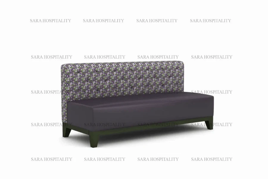 Minimalist upholstered seating bench showcasing a streamlined silhouette and soft, neutral-toned upholstery
