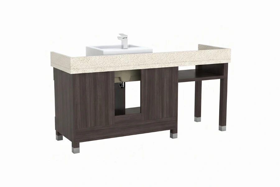 Contemporary single-sink vanity unit with a sturdy, monolithic top engineered for high-traffic layouts
