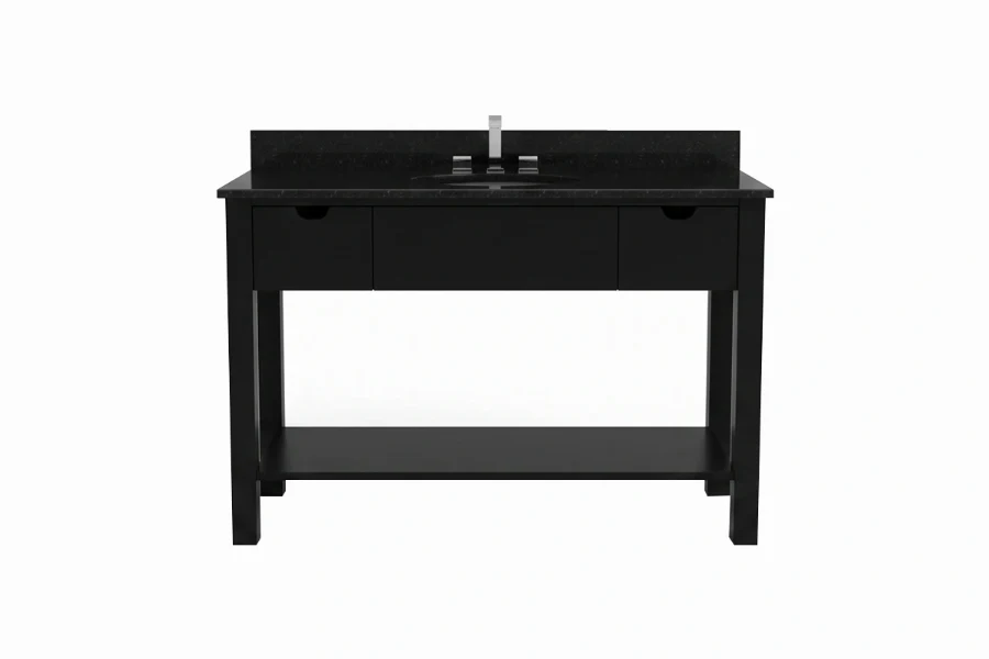 Sleek architectural vanity counter showcasing a low-profile outer border and a refined, minimalist aesthetic that emphasizes clean lines and open space