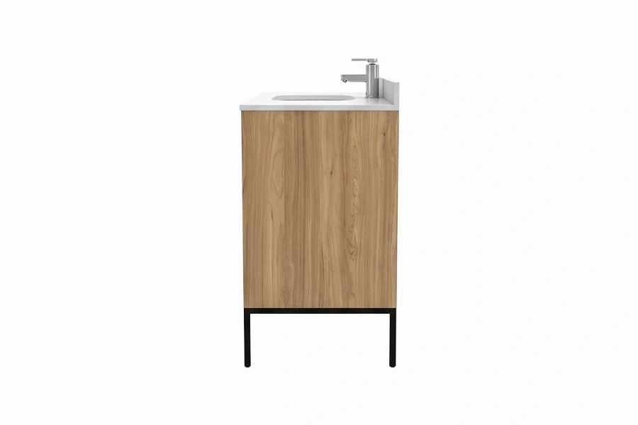 Sleek architectural storage counter showcasing high-efficiency interior shelving concealed behind a minimalist front facade