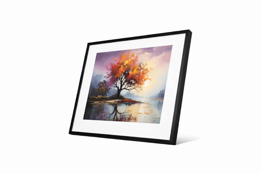 Cinematic landscape wall art depicting a lush forest under a soft, golden sky