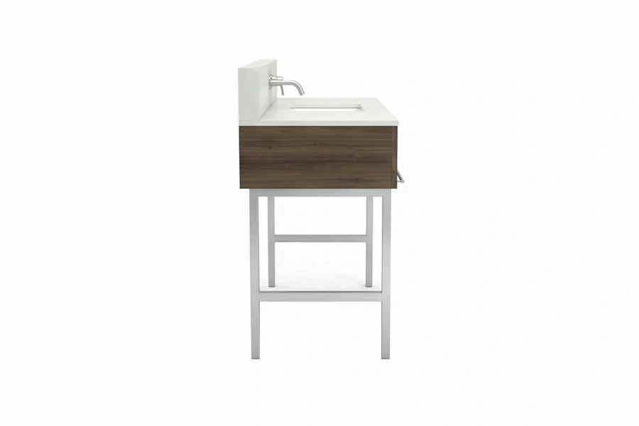 Sleek matte metal vanity counter showcasing a minimalist geometric frame that keeps the bathroom layout feeling airy