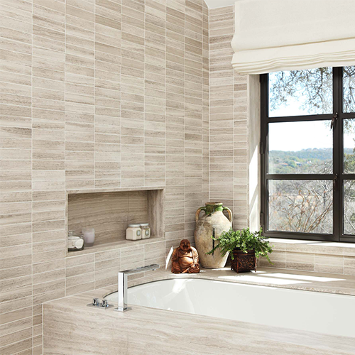 Premium horizontal pattern quartz tub surround for luxury bathrooms