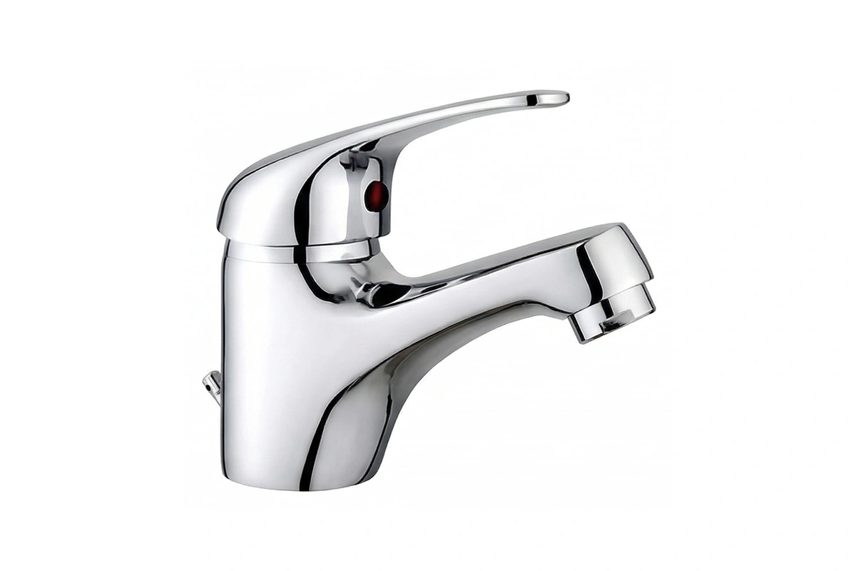 Modern angled spout faucet for sleek, minimalist hotel bathrooms