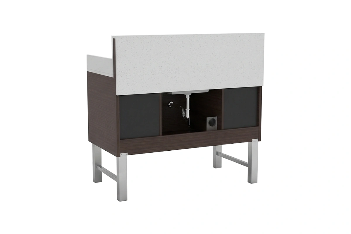 Contemporary small utility vanity unit with a sturdy monolithic top and a clean, clutter-free geometric silhouette