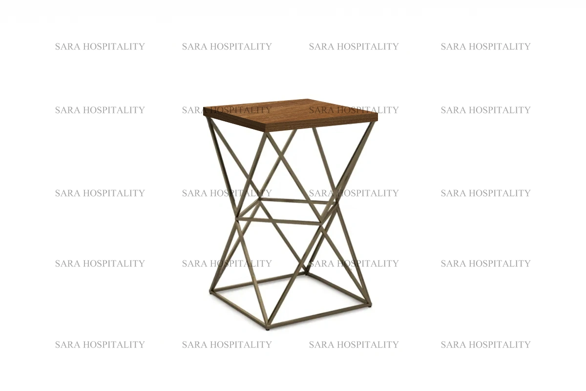 Sleek architectural accent table showcasing a cubic metal structure and a refined, thin-profile surface