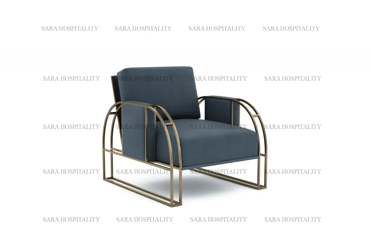 Architectural Metal Frame Lounge Chair for modern hotel dining lobbies