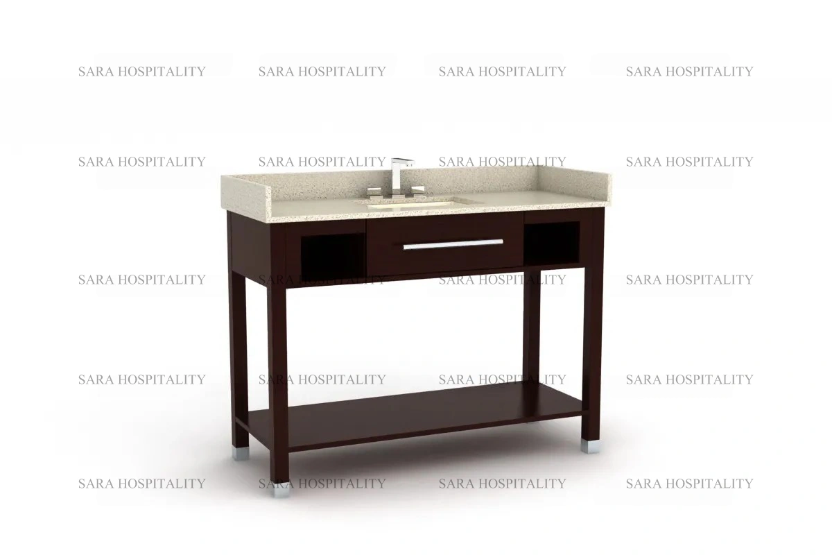 Airy Open Shelf Vanity Base for modern, spa-inspired hotel ensuite bathrooms