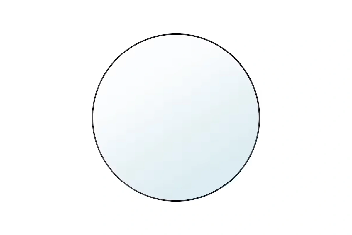 Modern minimal round mirror with a thin-profile frame for a sleek hotel bathroom aesthetic