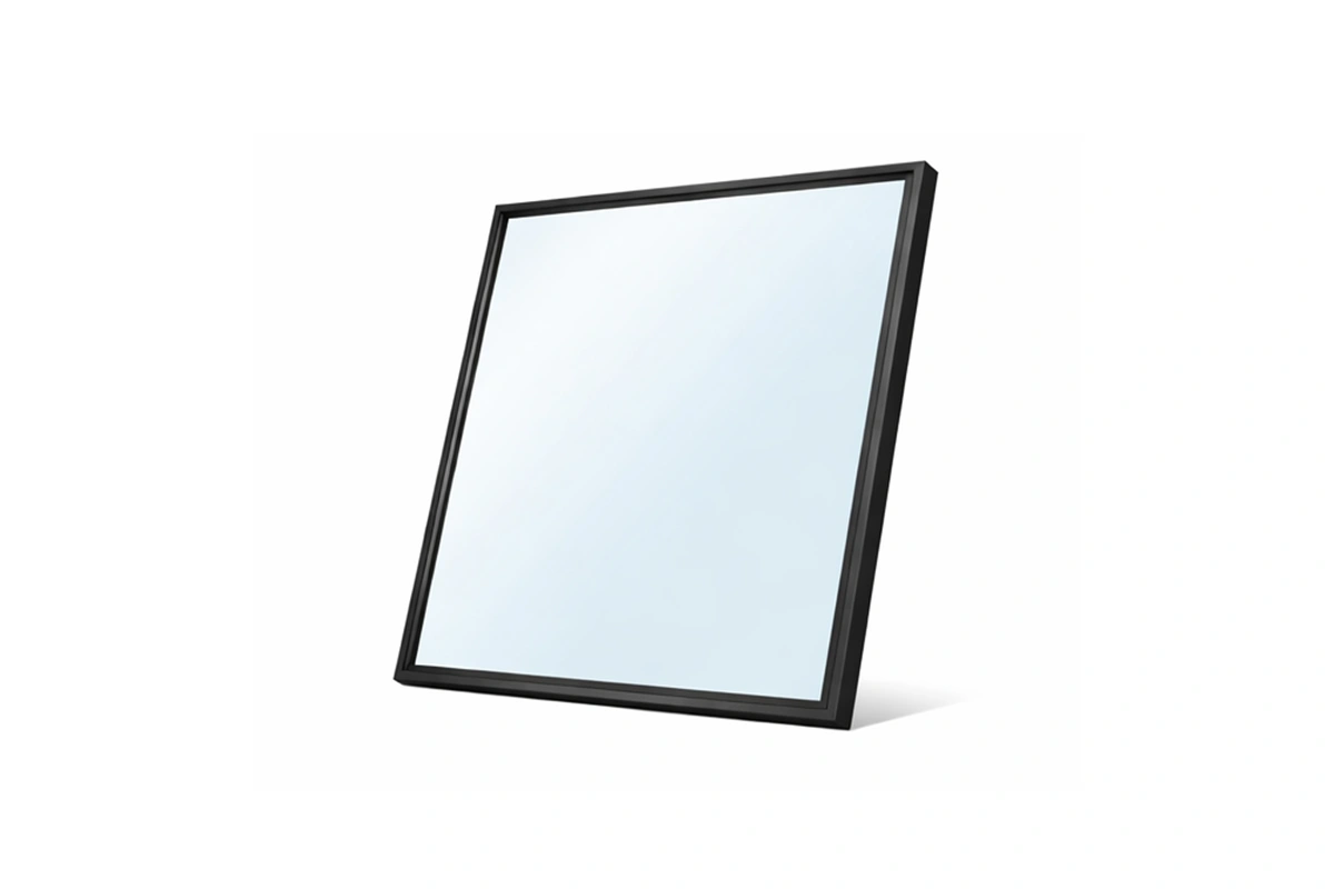 Elegant square-shaped wall mirror for a balanced and symmetrical commercial ensuite layout