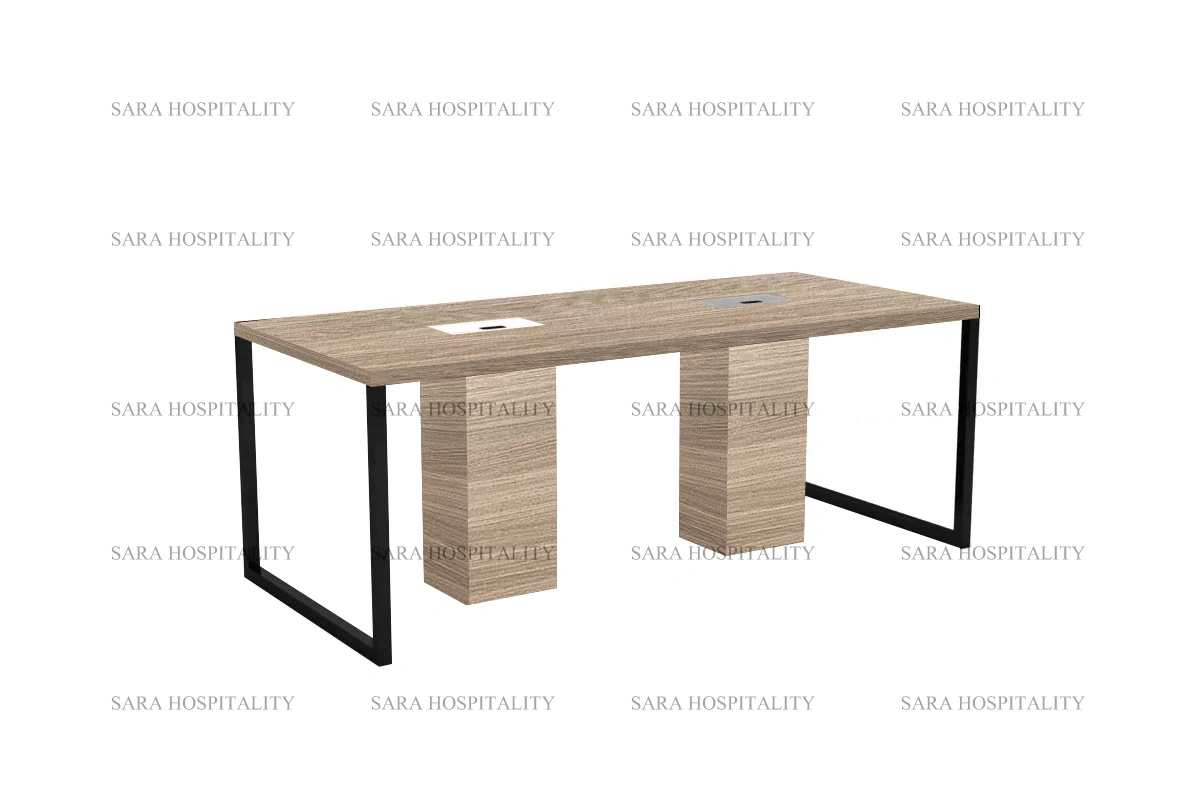 Sleek industrial-style desk with a clean rectangular surface and integrated cable management for a clutter-free workspace