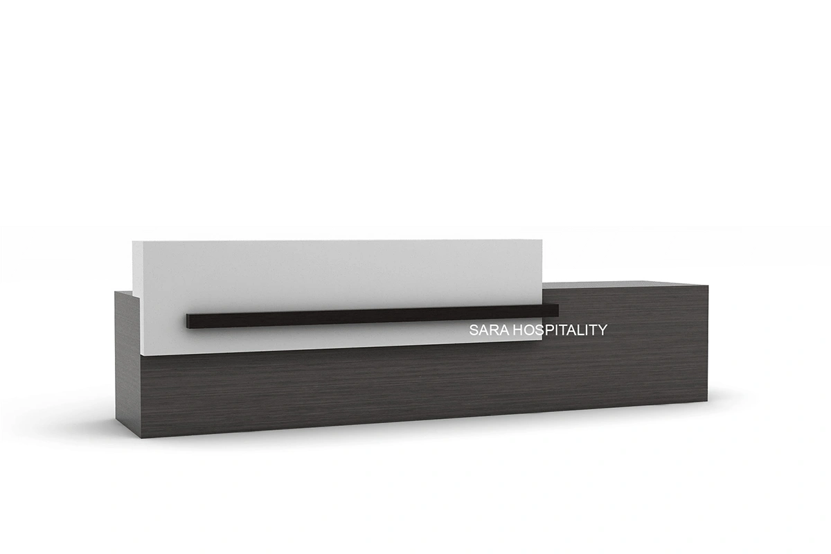 Modern floating-shelf reception desk featuring a durable commercial-grade build paired with a cantilevered transaction shelf that adds sleek dimensional depth