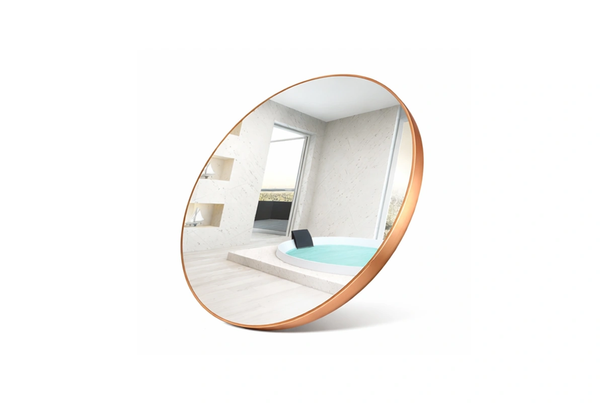 Elegant soft-curve vanity mirror to provide a unique architectural accent in guest bathrooms