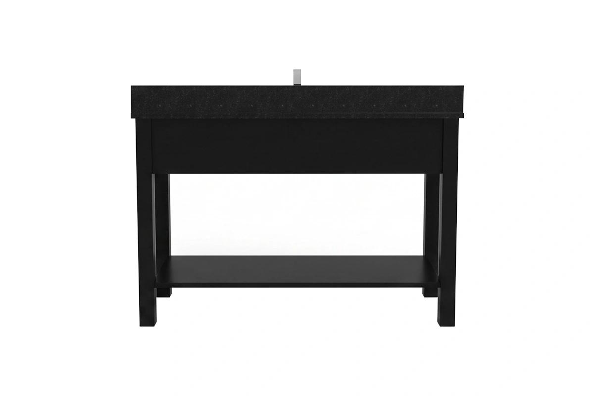 Minimalist linear vanity station featuring a subtle geometric border and an uninterrupted visual flow across its polished, high-quality counter surface