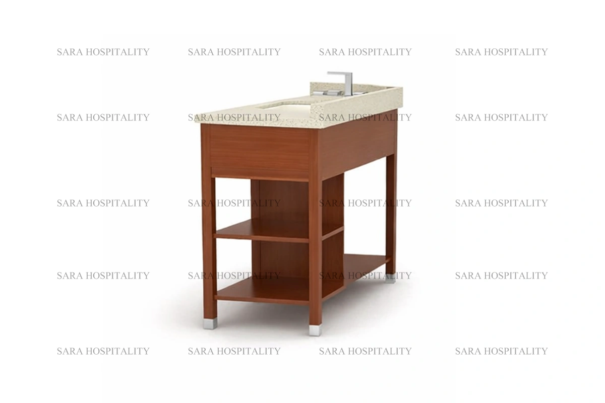 Sleek hospitality-grade double sink frame vanity unit in a professional matte finish