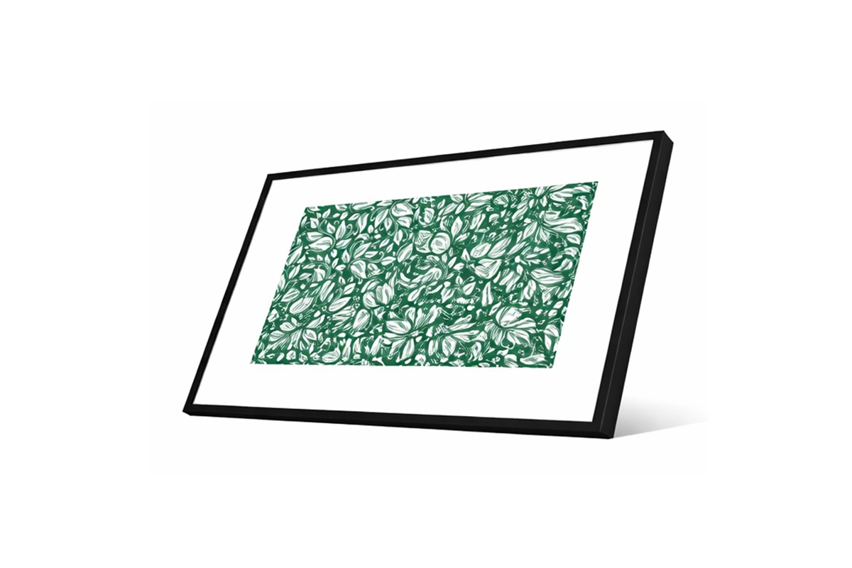 Large-scale patterned canvas with a dynamic, kaleidoscopic arrangement of bold colors and shapes