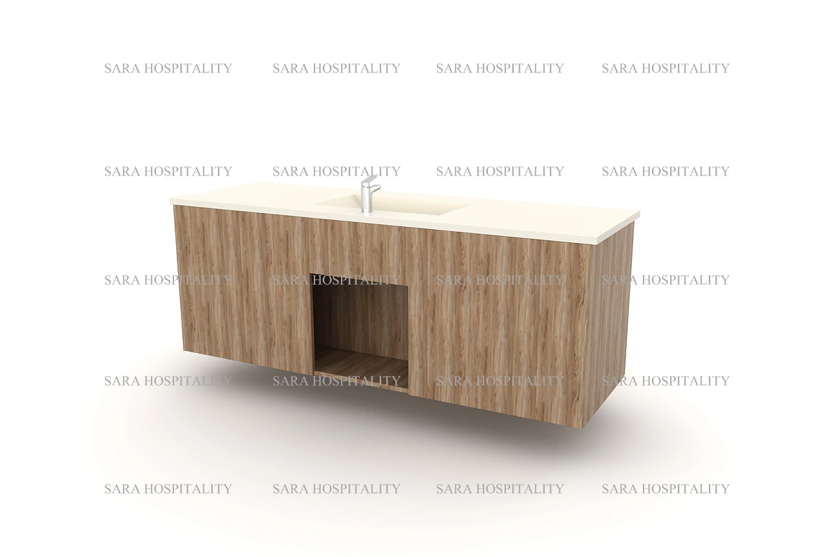 Architectural vanity top with a built-in rectangular sink, offering a hygienic, easy-to-clean surface without crevices