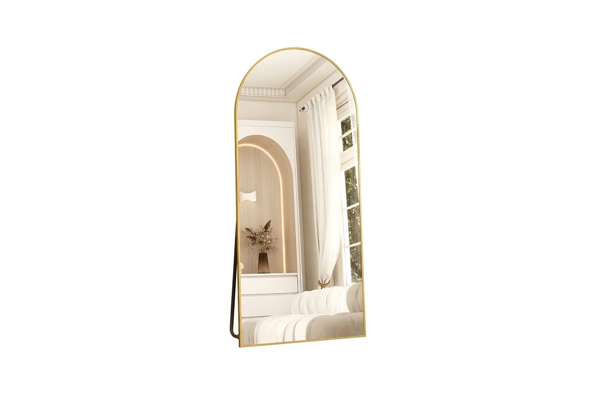Hospitality-grade full-length arch mirror for luxury guest room decor