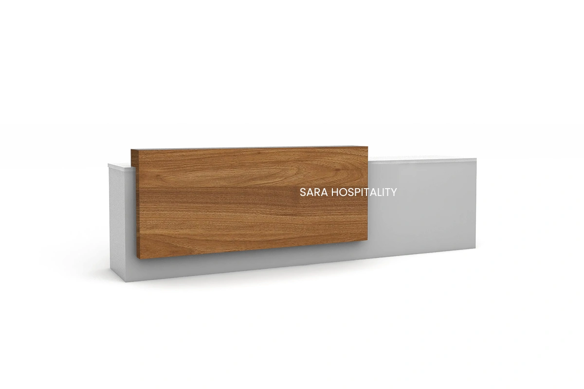 Sleek architectural curved-corner counter showcasing a sweeping quarter-turn profile with a raised transaction top and integrated cable-management channels