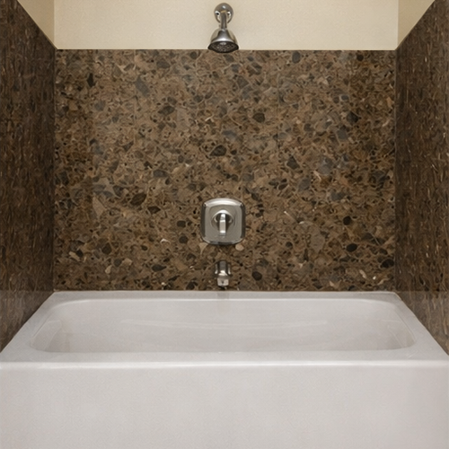 Custom full wall granite tub surround for upscale interiors