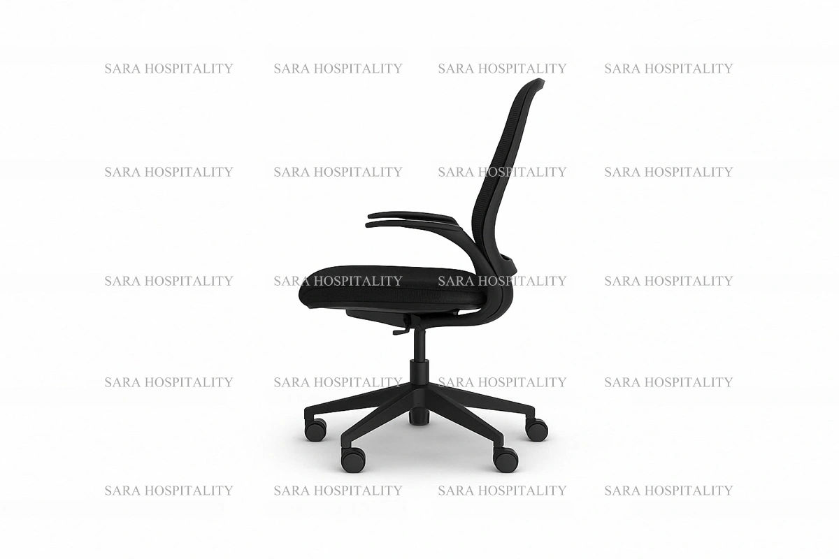 Lightweight Mesh Task Chair for easy-to-reconfigure hotel buffet halls