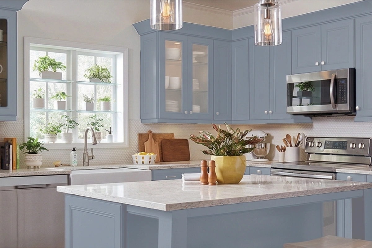 Minimalist heritage kitchen unit featuring flush-fitting decorative panels and a seamless, ergonomic design for a clutter-free look