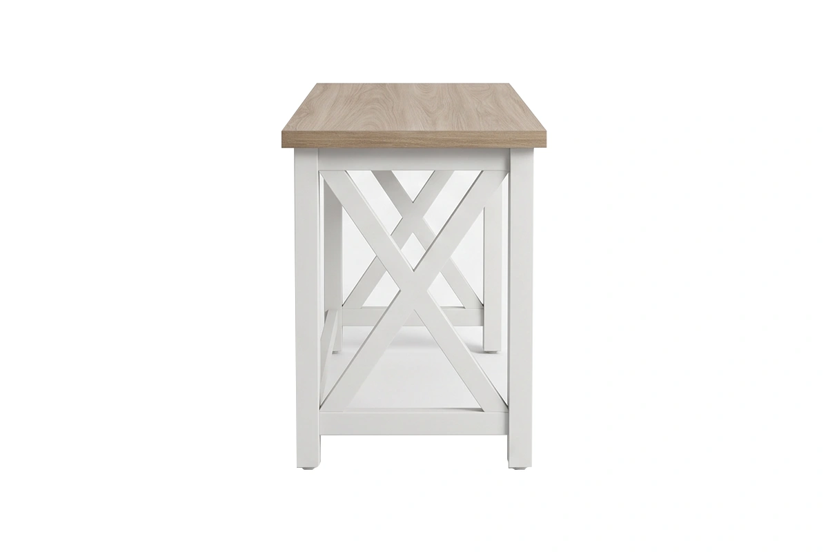 Sleek Trestle Writing Desk: Sharp, precision-welded cross frame with integrated cable management for a clutter-free workspace