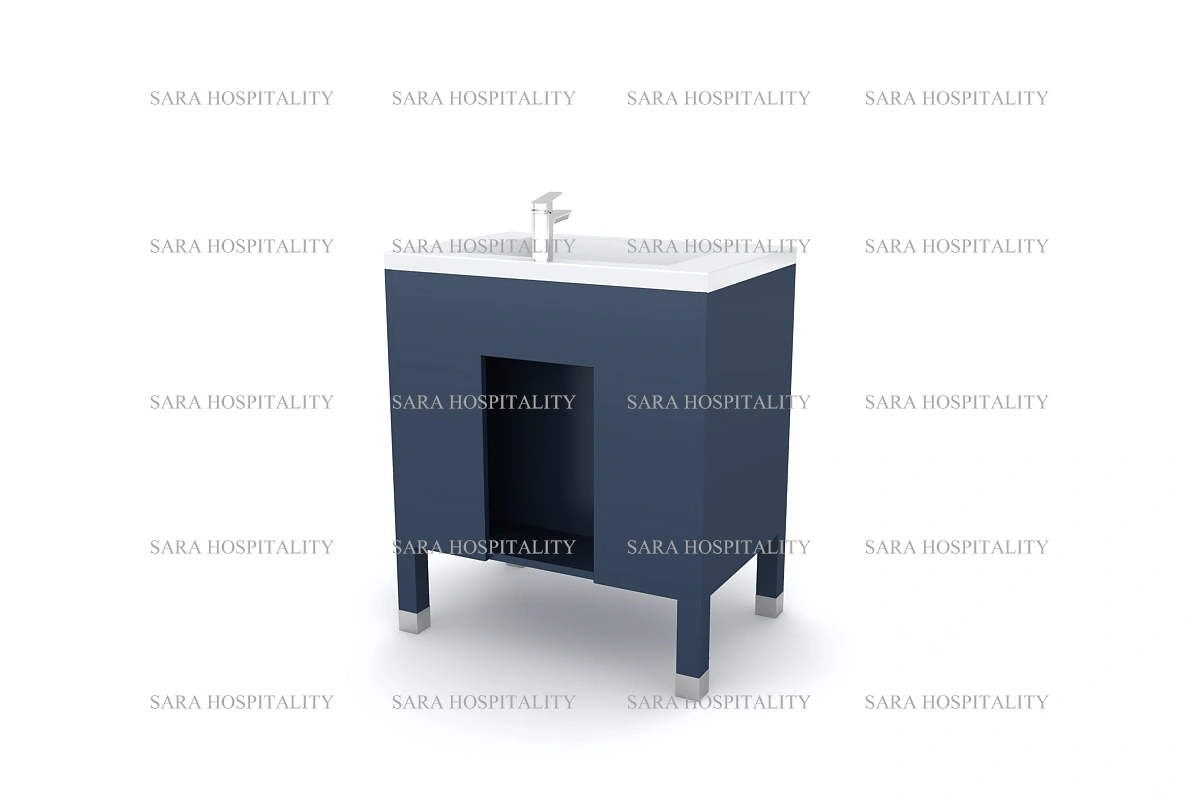 Architectural granite washbasin top showing a clean, seamless integration with a minimalist metallic faucet setup