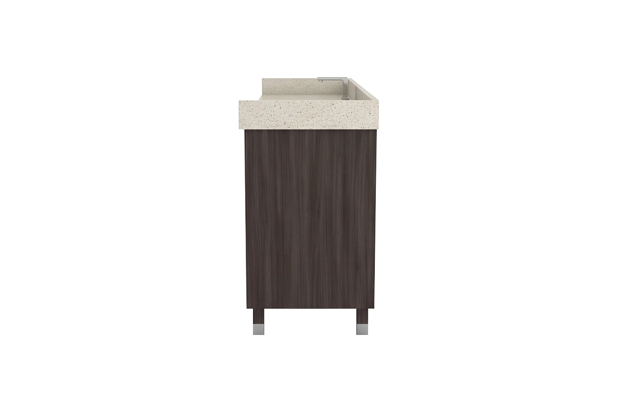 Contemporary double-drawer vanity unit with a sturdy, monolithic top and integrated hardware-free drawer fronts that maximize seamless storage