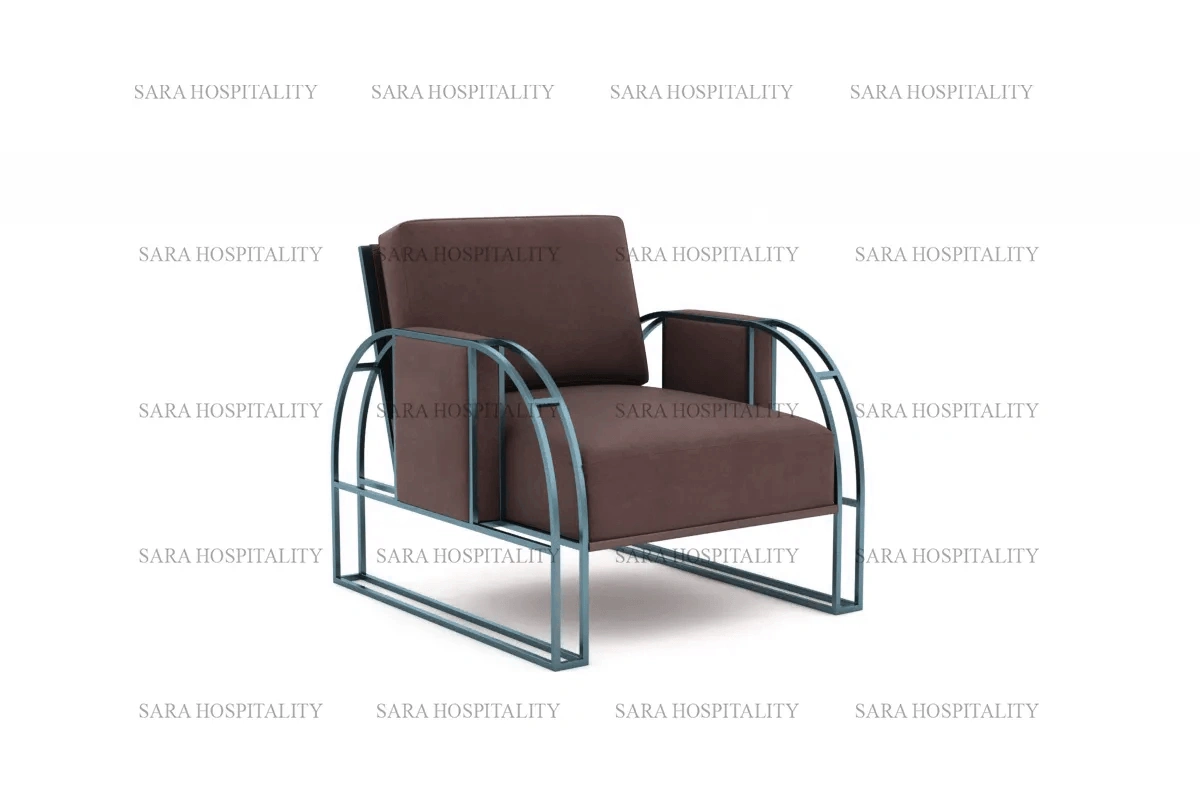 Brushed Metal Frame Lounge Chair for designer morning espresso bars
