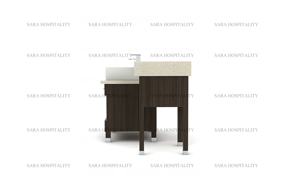 Modern hospitality-grade dual basin vanity base for boutique hotel dressing areas