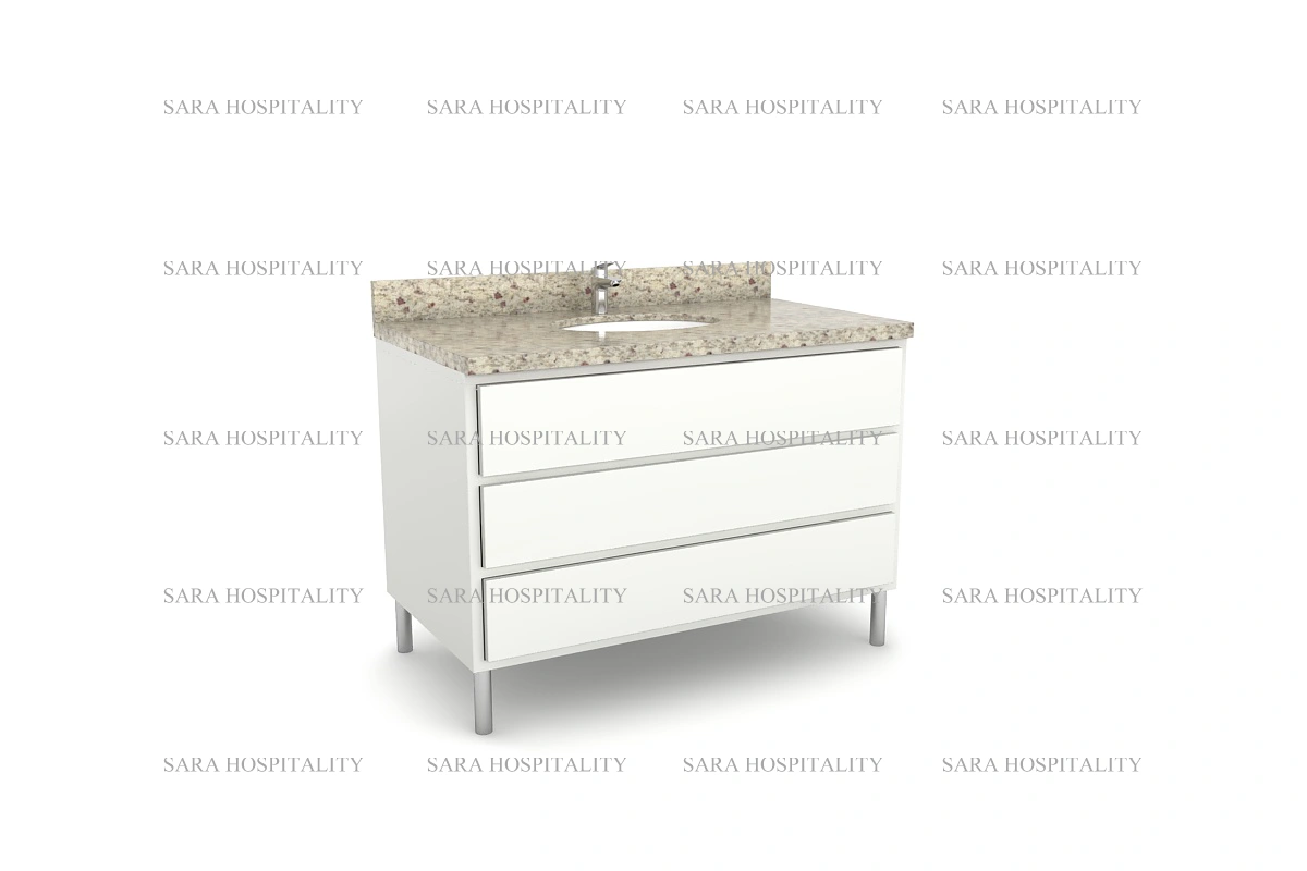 Timeless stone bathroom countertop with a classic beveled profile and a spacious undermount sink cutout