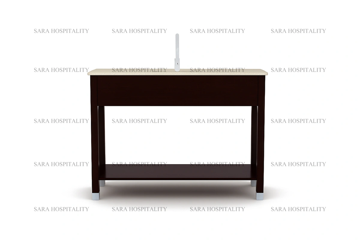 Streamlined Compact Shelf Vanity Base for high-traffic urban hospitality washrooms