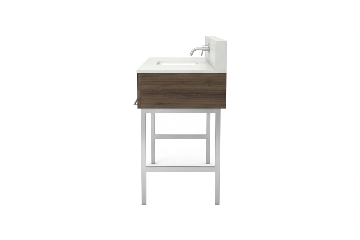 Minimalist architectural vanity station offering a lightweight open metal framework and crisp, defined lines
