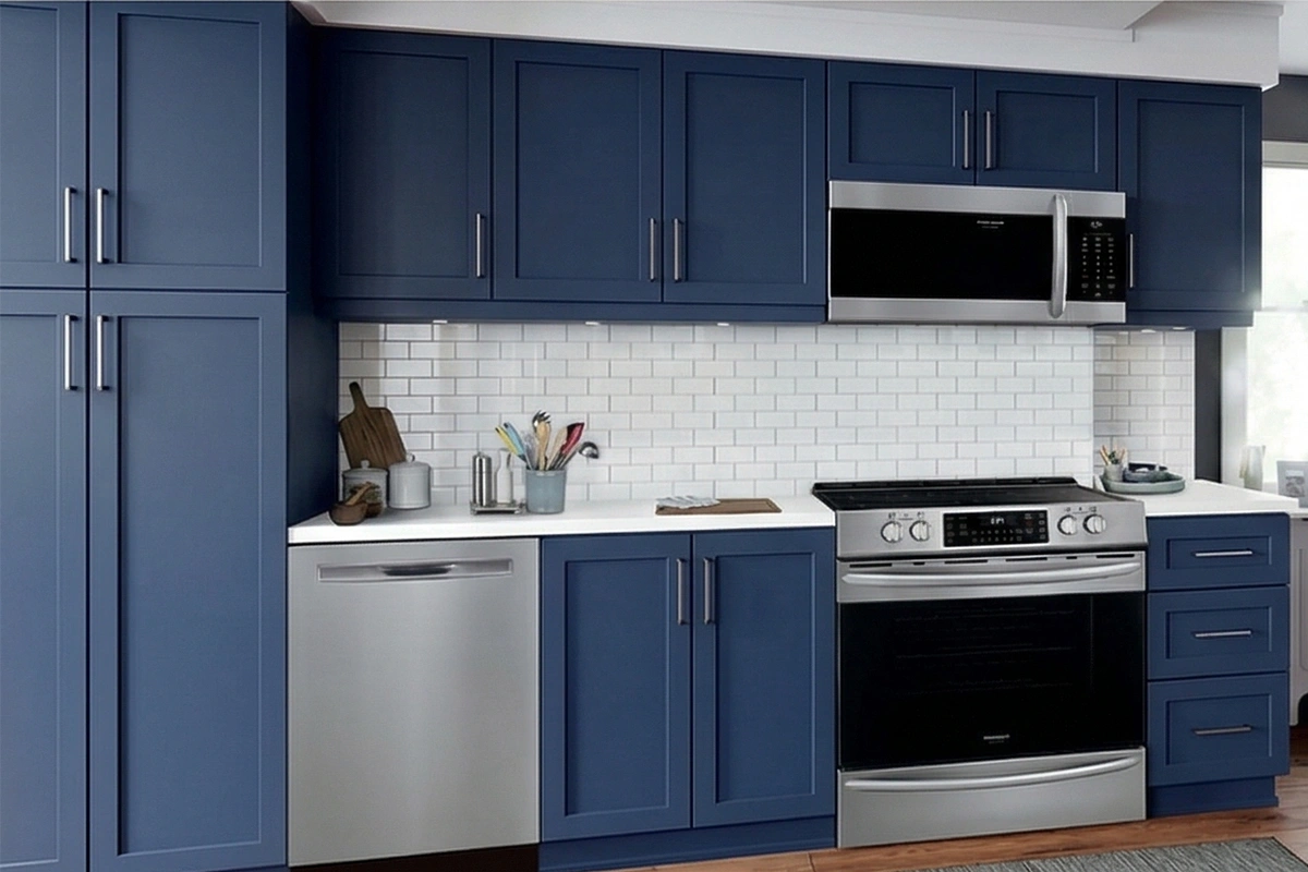 Minimalist linear kitchen unit featuring integrated storage and a low-profile, architectural frame that maximizes efficiency
