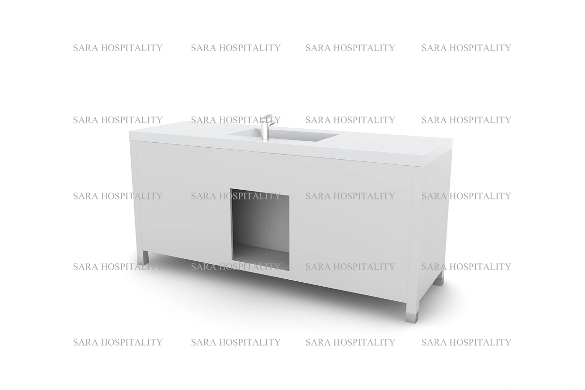 Premium granite washbasin deck offering a bold, sculptural silhouette and a diamond-polished surface for a reflective glow