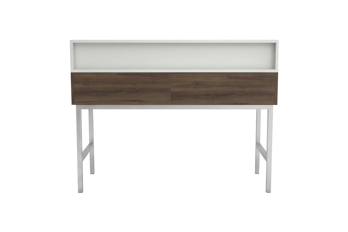 Contemporary iron-frame vanity unit with a sturdy monolithic top and a clean, high-contrast structural silhouette