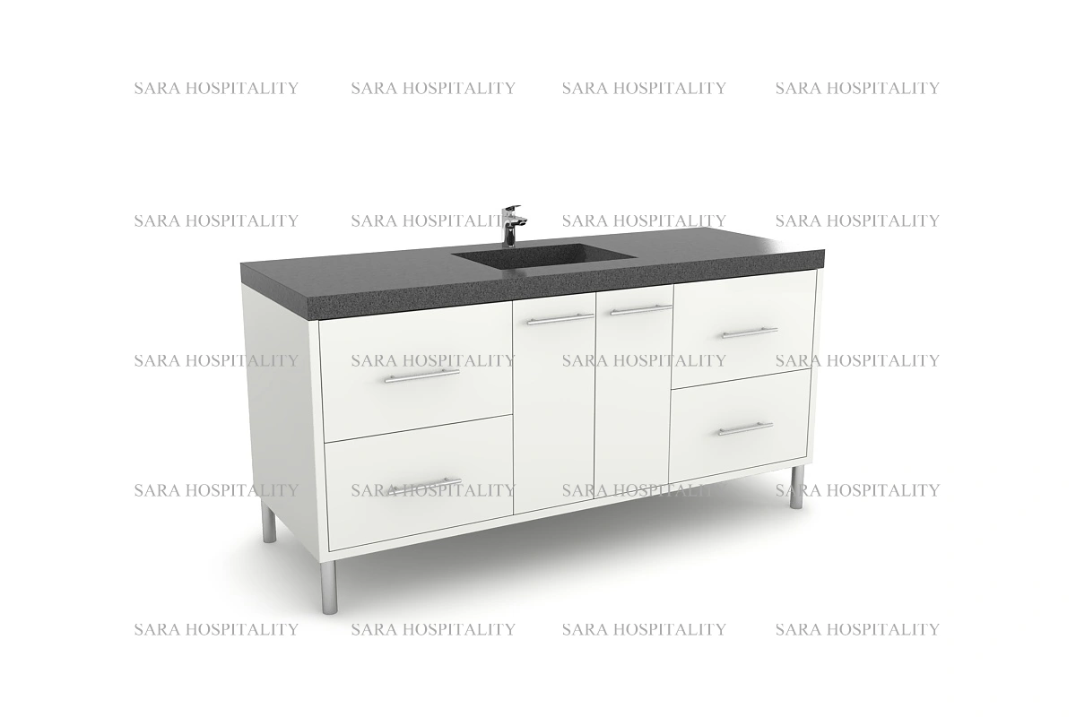 Contemporary granite bathroom counter designed with a seamless undermount sink cutout and a polished, durable finish