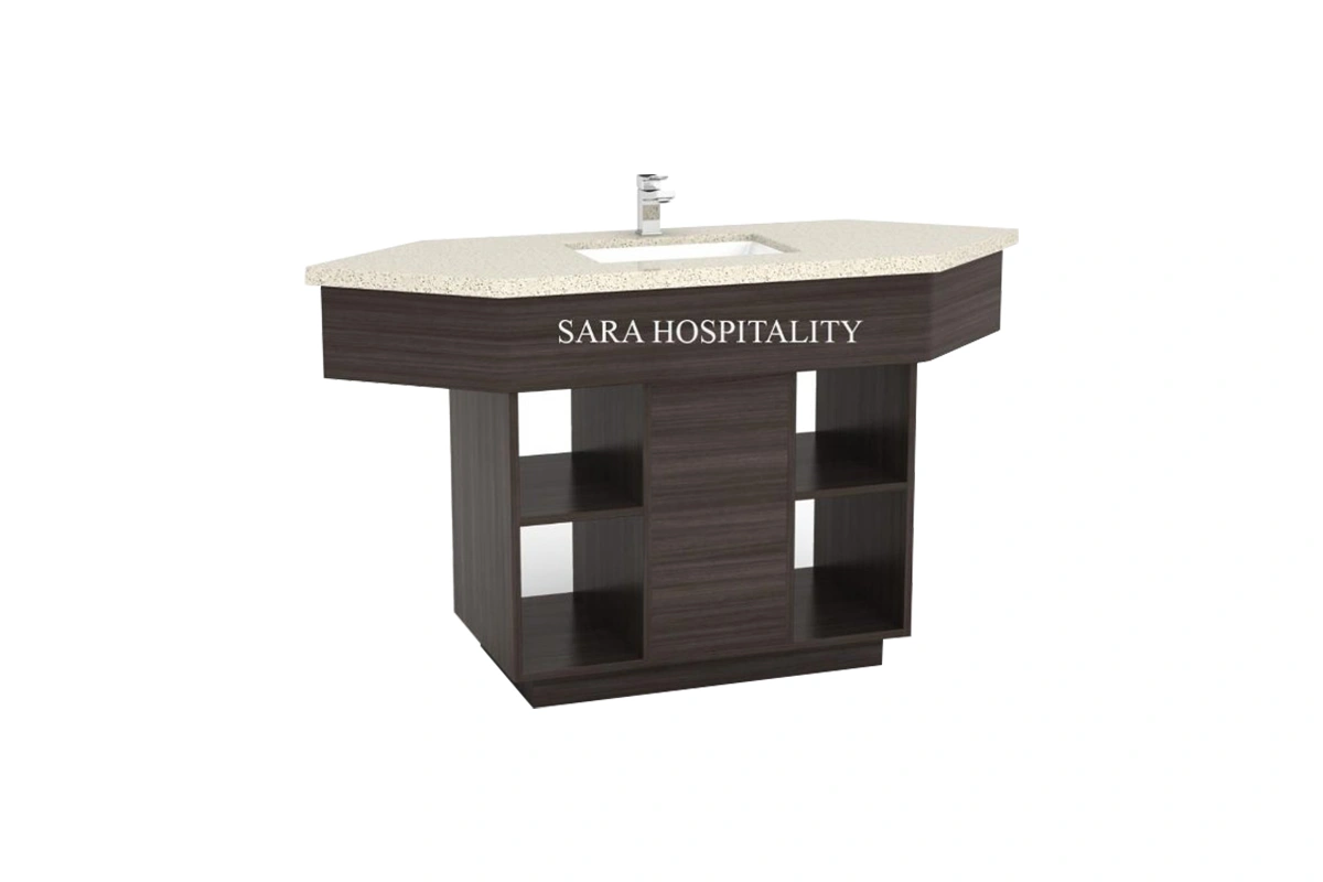 Modern corner vanity top featuring an integrated space-saving basin and a clean-lined geometric silhouette engineered to fit perfectly into 90-degree bathroom intersections